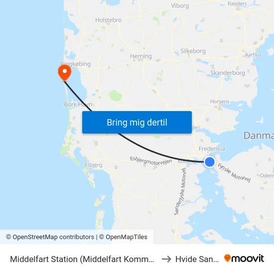 Middelfart Station (Middelfart Kommune) to Hvide Sande map