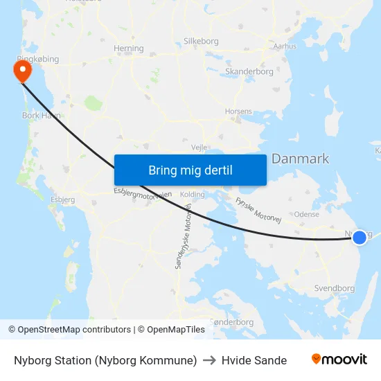 Nyborg Station (Nyborg Kommune) to Hvide Sande map