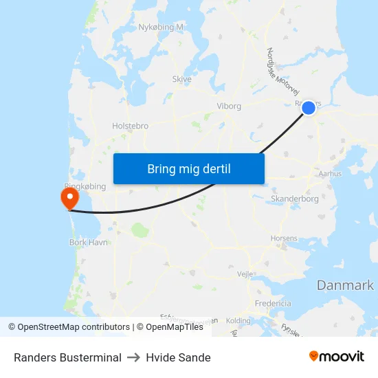 Randers Busterminal to Hvide Sande map