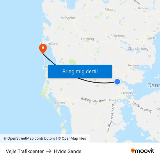 Vejle Trafikcenter to Hvide Sande map