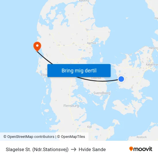 Slagelse St. (Ndr.Stationsvej) to Hvide Sande map