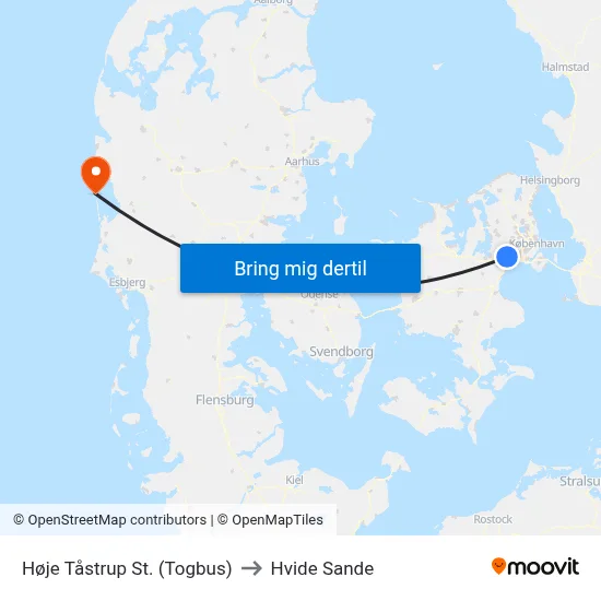 Høje Tåstrup St. (Togbus) to Hvide Sande map