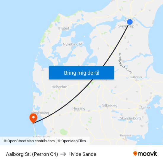 Aalborg St. (Perron C4) to Hvide Sande map