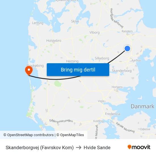 Skanderborgvej (Favrskov Kom) to Hvide Sande map