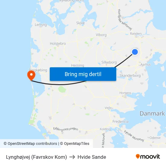 Lynghøjvej (Favrskov Kom) to Hvide Sande map