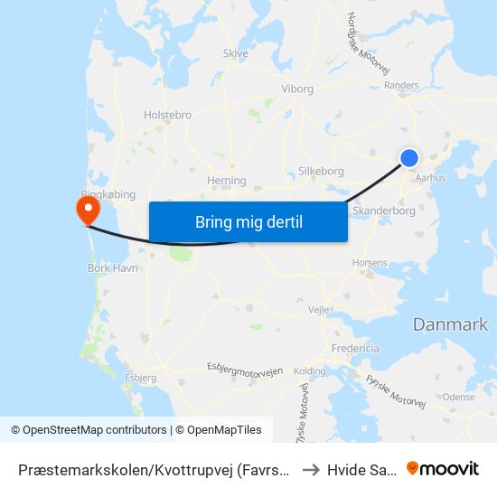 Præstemarkskolen/Kvottrupvej (Favrskov Kom) to Hvide Sande map