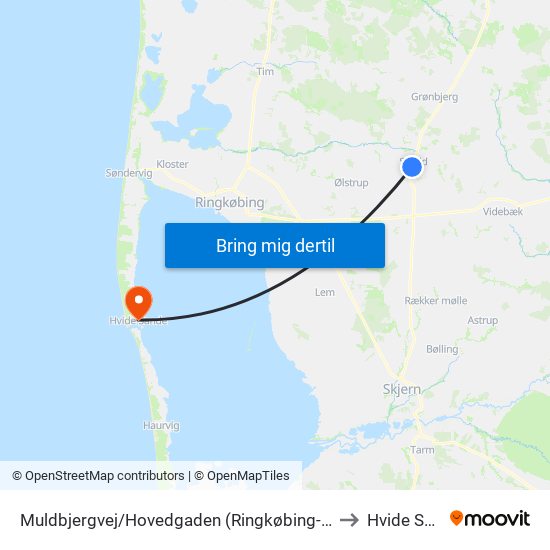 Muldbjergvej/Hovedgaden (Ringkøbing-Skjern Kom) to Hvide Sande map