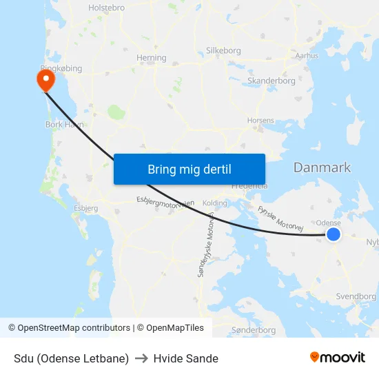 Sdu (Odense Letbane) to Hvide Sande map