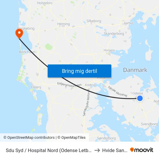 Sdu Syd / Hospital Nord (Odense Letbane) to Hvide Sande map