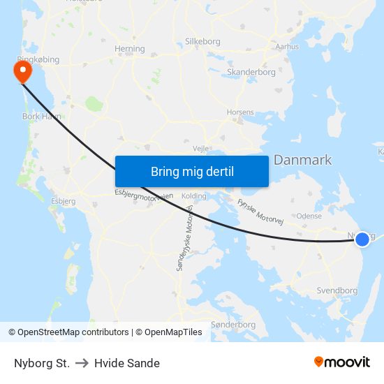 Nyborg St. to Hvide Sande map