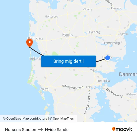 Horsens Stadion to Hvide Sande map