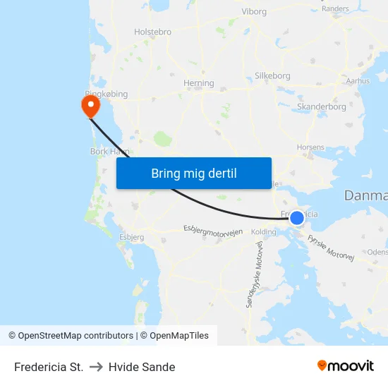 Fredericia St. to Hvide Sande map