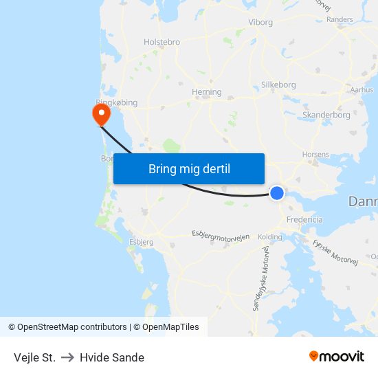 Vejle St. to Hvide Sande map