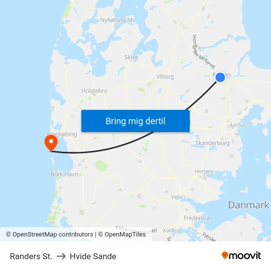 Randers St. to Hvide Sande map