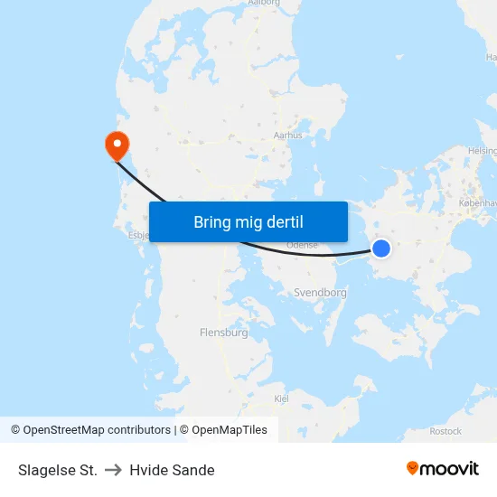 Slagelse St. to Hvide Sande map