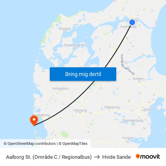 Aalborg St. (Område C / Regionalbus) to Hvide Sande map