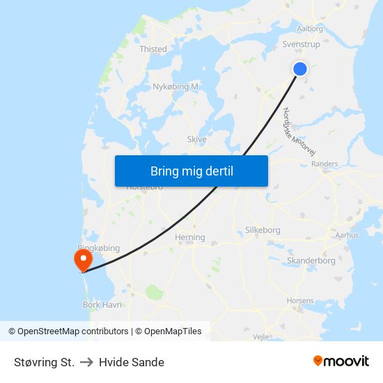 Støvring St. to Hvide Sande map