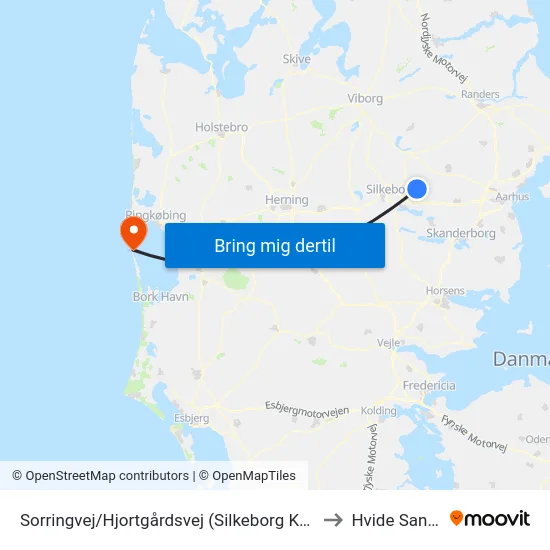 Sorringvej/Hjortgårdsvej (Silkeborg Kom) to Hvide Sande map
