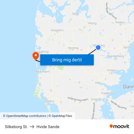 Silkeborg St. to Hvide Sande map