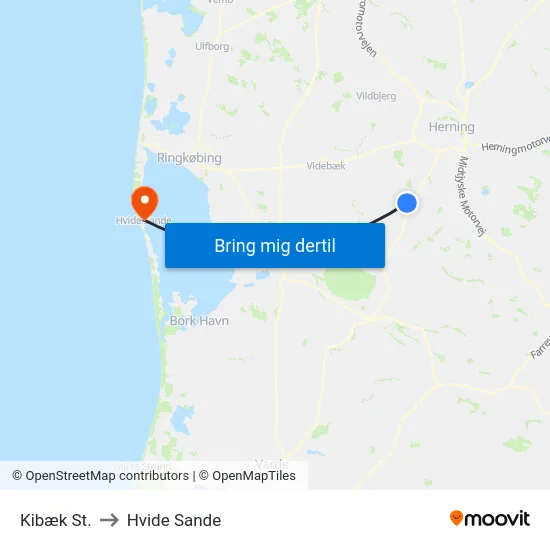 Kibæk St. to Hvide Sande map