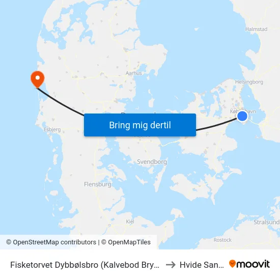 Fisketorvet Dybbølsbro (Kalvebod Brygge) to Hvide Sande map