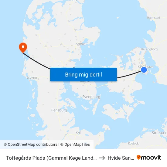 Toftegårds Plads (Gammel Køge Landevej) to Hvide Sande map