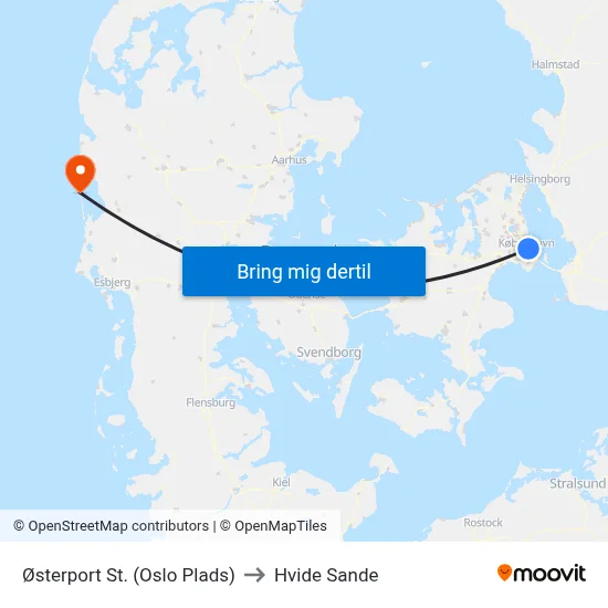 Østerport St. (Oslo Plads) to Hvide Sande map