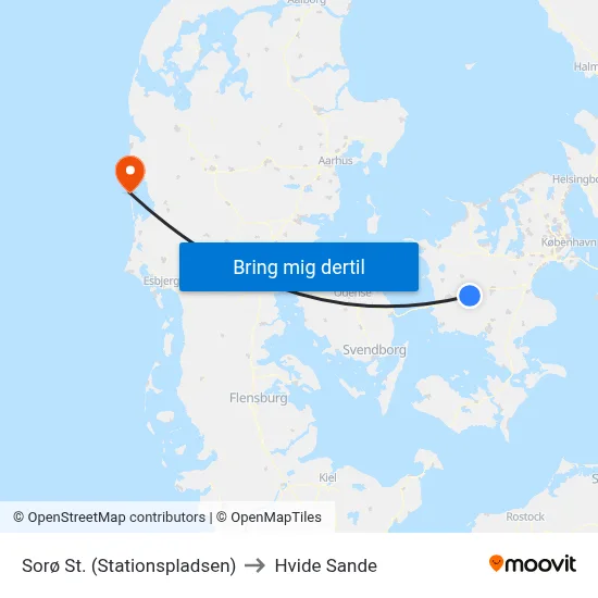 Sorø St. (Stationspladsen) to Hvide Sande map