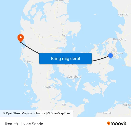 Ikea to Hvide Sande map