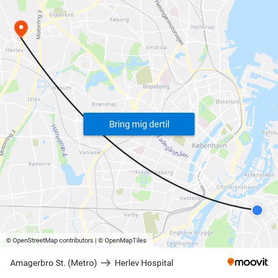 Amagerbro St. (Metro) to Herlev Hospital map