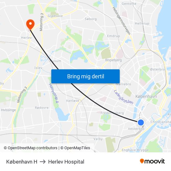 København H to Herlev Hospital map