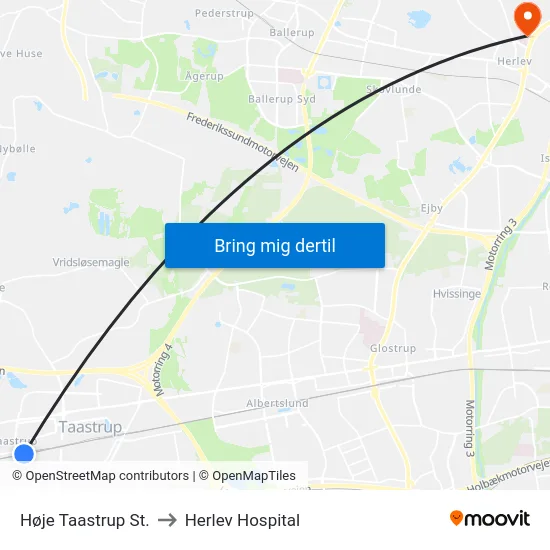 Høje Taastrup St. to Herlev Hospital map