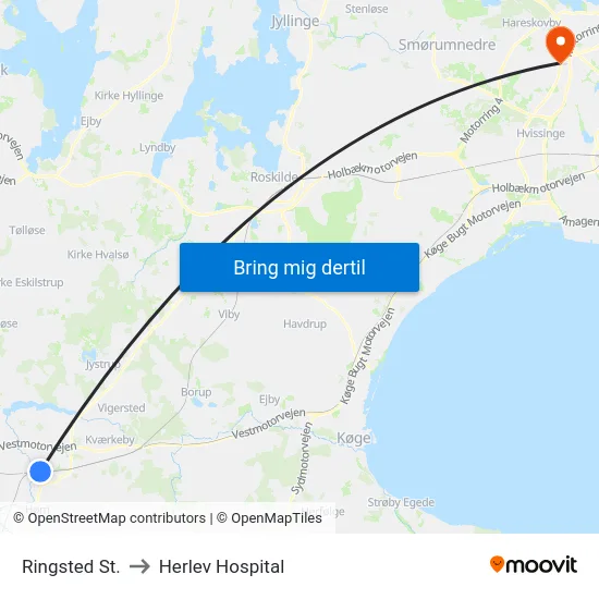 Ringsted St. to Herlev Hospital map