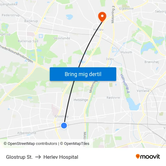 Glostrup St. to Herlev Hospital map