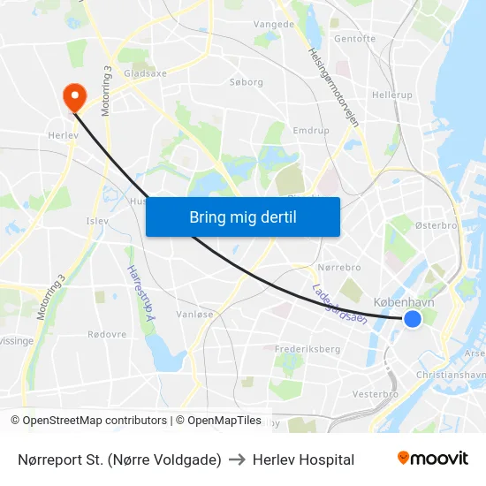 Nørreport St. (Nørre Voldgade) to Herlev Hospital map
