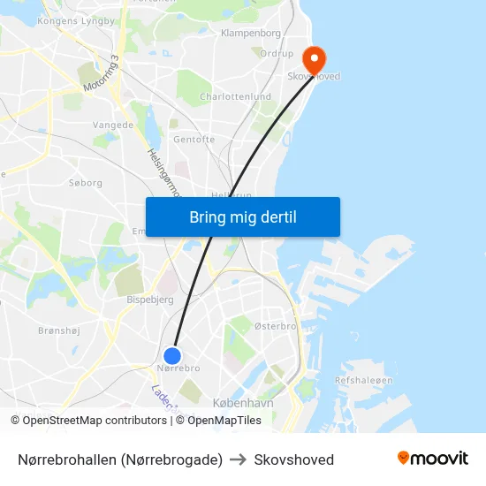 Nørrebrohallen (Nørrebrogade) to Skovshoved map