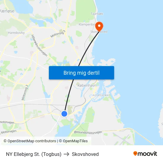 NY Ellebjerg St. (Togbus) to Skovshoved map