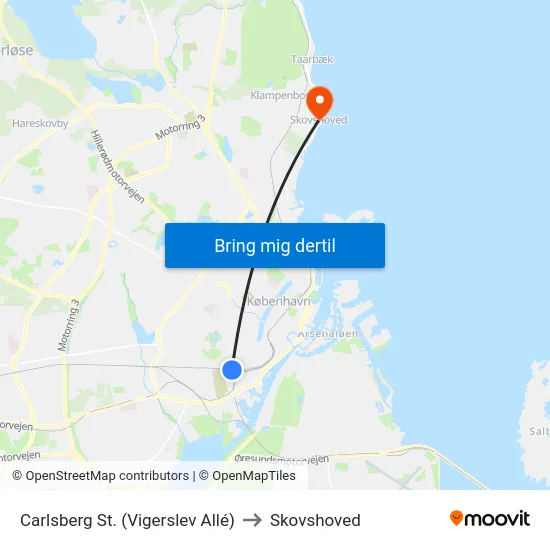 Carlsberg St. (Vigerslev Allé) to Skovshoved map