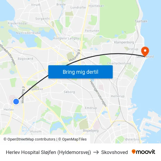 Herlev Hospital Sløjfen (Hyldemorsvej) to Skovshoved map