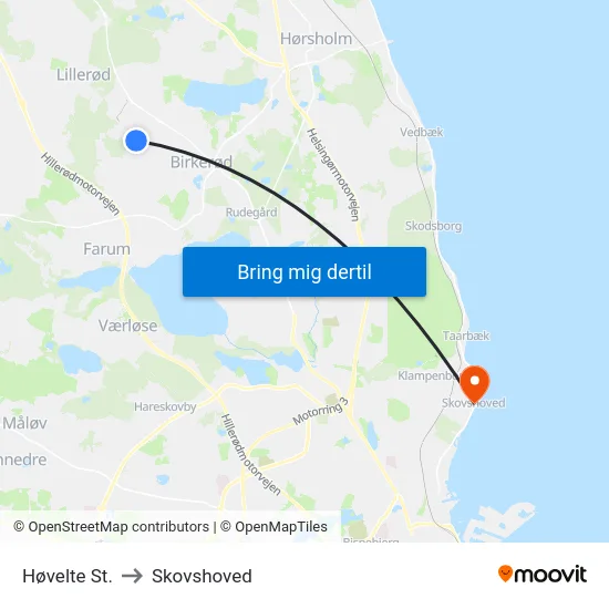 Høvelte St. to Skovshoved map