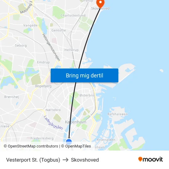 Vesterport St. (Togbus) to Skovshoved map