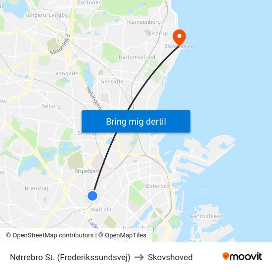 Nørrebro St. (Frederikssundsvej) to Skovshoved map