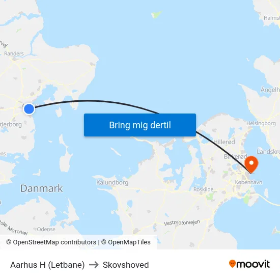 Aarhus H (Letbane) to Skovshoved map