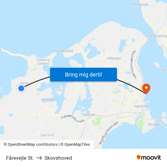 Fårevejle St. to Skovshoved map