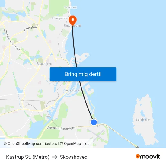 Kastrup St. (Metro) to Skovshoved map