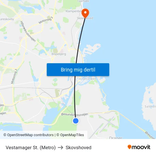 Vestamager St. (Metro) to Skovshoved map