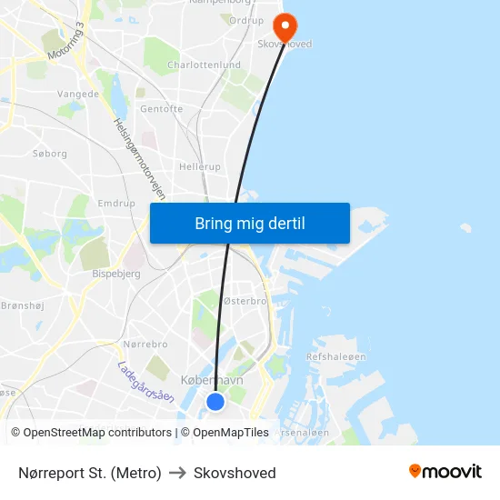 Nørreport St. (Metro) to Skovshoved map