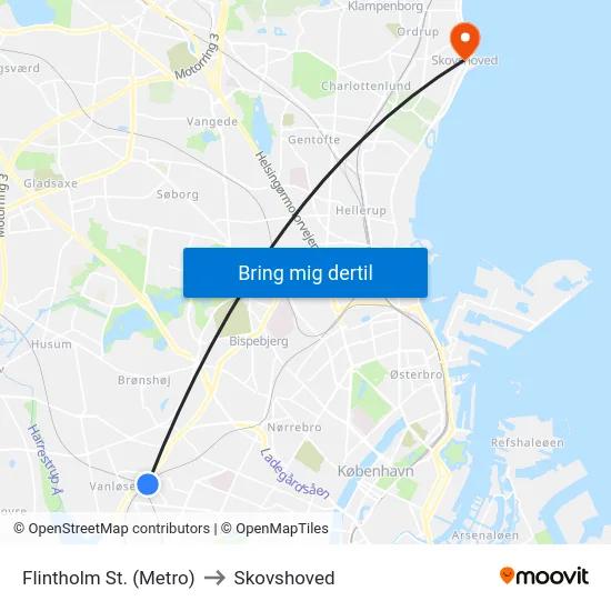 Flintholm St. (Metro) to Skovshoved map
