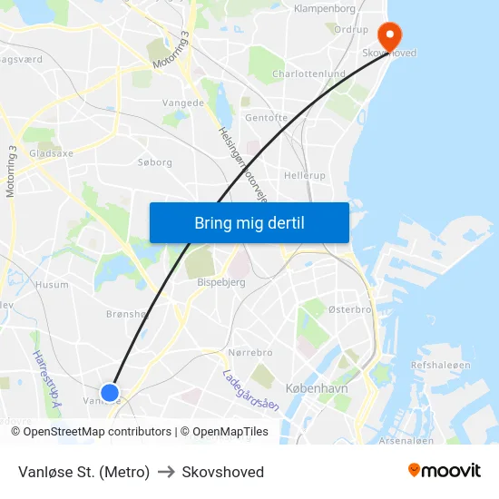 Vanløse St. (Metro) to Skovshoved map