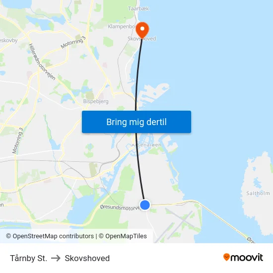 Tårnby St. to Skovshoved map
